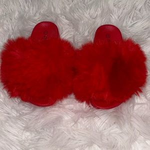 Girls fluffy red sandles size 11 brand new